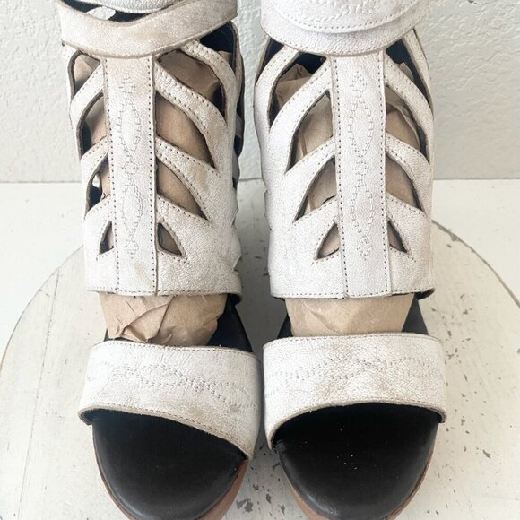 Lane Boots BECCA Wedges Womens 8 Western Cowgirl White Wooden Heeled Sandals - Picture 6 of 11